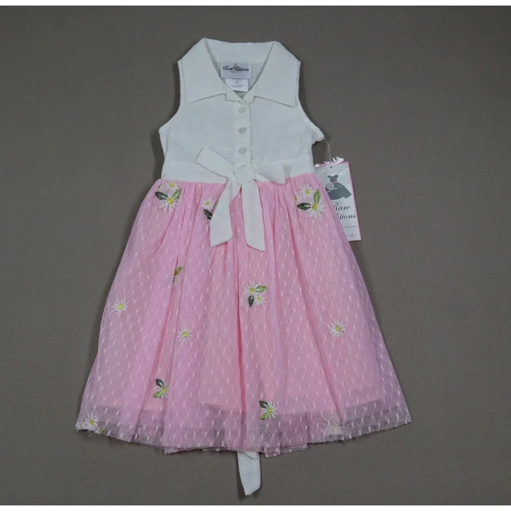 Rare Editions Toddler Girls Eyelet to‎ Embroidery Mesh Skirt Dress - Pink - 4T/4